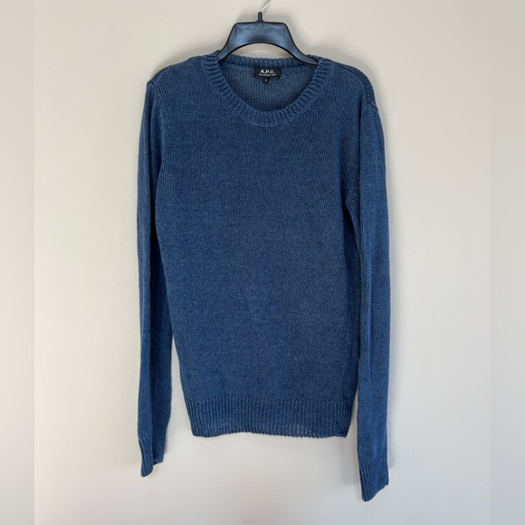 A.P.C. Men’s 100% Linen Navy Blue Crewneck Sweater, size Small - Picture 1 of 7